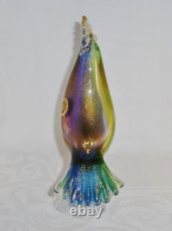 Vintage MCM Murano Glass Rooster Multicolor gold aventurine Paul's Products NOS
