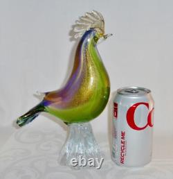 Vintage MCM Murano Glass Rooster Multicolor gold aventurine Paul's Products NOS