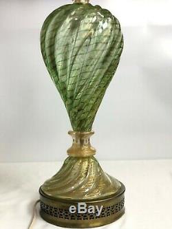 Vintage MCM Murano Green/Gold Glass Lamp Murano Gold Flex Swirl Lamp 1950-60's