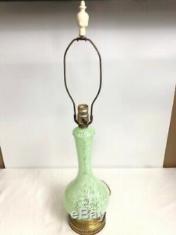 Vintage MCM Murano Green/White Glass Lamp Murano Swirl Lamp 1950-60's WithFinial