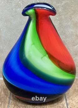 Vintage MCM Murano Hand-Blown Cased Canne Swirl Art Glass Vase Multi Color