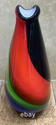 Vintage MCM Murano Hand-Blown Cased Canne Swirl Art Glass Vase Multi Color