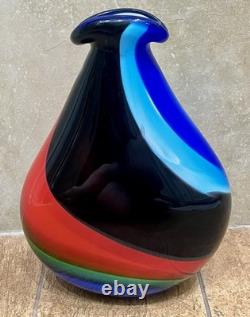 Vintage MCM Murano Hand-Blown Cased Canne Swirl Art Glass Vase Multi Color