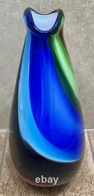 Vintage MCM Murano Hand-Blown Cased Canne Swirl Art Glass Vase Multi Color