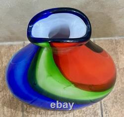 Vintage MCM Murano Hand-Blown Cased Canne Swirl Art Glass Vase Multi Color