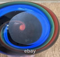 Vintage MCM Murano Hand-Blown Cased Canne Swirl Art Glass Vase Multi Color