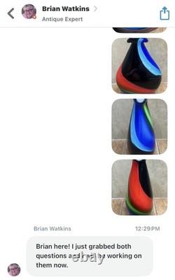 Vintage MCM Murano Hand-Blown Cased Canne Swirl Art Glass Vase Multi Color