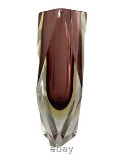 Vintage MCM Murano Mandruzzato Faceted Sommerso Art Glass Vase Italy