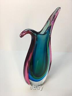 Vintage MCM Murano Sommerso Glass 10 Mulitcolored Case Glass Vase Mid Century