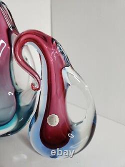 Vintage MCM Murano Sommerso Glass Vase Pair 1950s Original Label Purple & Blue