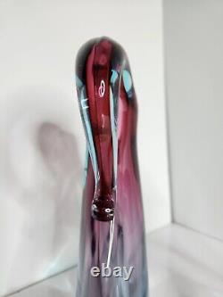 Vintage MCM Murano Sommerso Glass Vase Pair 1950s Original Label Purple & Blue