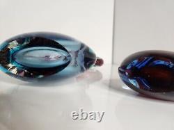 Vintage MCM Murano Sommerso Glass Vase Pair 1950s Original Label Purple & Blue