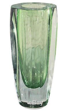 Vintage MCM Murano Sommerso Green Faceted Vase Style of Flavio Poli for Seguso