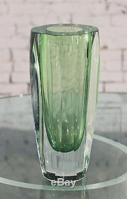 Vintage MCM Murano Sommerso Green Faceted Vase Style of Flavio Poli for Seguso