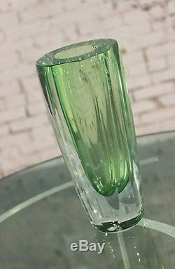 Vintage MCM Murano Sommerso Green Faceted Vase Style of Flavio Poli for Seguso