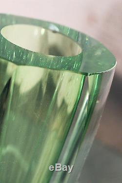 Vintage MCM Murano Sommerso Green Faceted Vase Style of Flavio Poli for Seguso