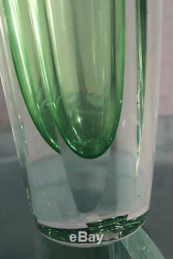 Vintage MCM Murano Sommerso Green Faceted Vase Style of Flavio Poli for Seguso