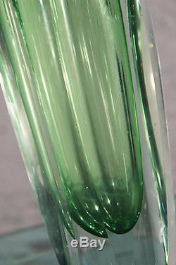 Vintage MCM Murano Sommerso Green Faceted Vase Style of Flavio Poli for Seguso