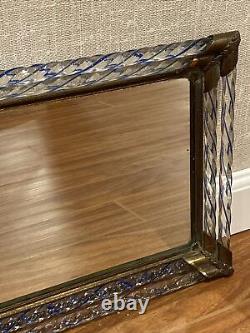 Vintage MCM Murano Twisted Blue &Clear Glass Rope Mirrored Vanity Dresser Tray
