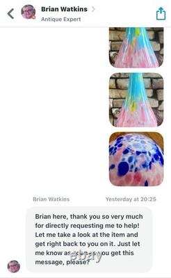 Vintage MCM Pink & Blue Hand-Blown Mottled Murano Solifleur Art Glass Vase