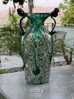 Vintage MCM Rare AVEM Murano Style Glass Urn Vase Green Multicolor