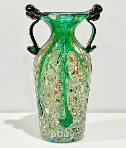 Vintage MCM Rare AVEM Murano Style Glass Urn Vase Green Multicolor