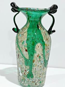 Vintage MCM Rare AVEM Murano Style Glass Urn Vase Green Multicolor