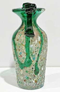 Vintage MCM Rare AVEM Murano Style Glass Urn Vase Green Multicolor