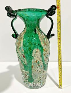 Vintage MCM Rare AVEM Murano Style Glass Urn Vase Green Multicolor