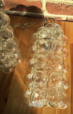 Vintage MCM Virden Pair Chrome Nemo Glass Bubble Swag Lamp Helena Tynell Murano