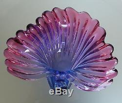 Vintage MID Century Murano A. Barbini Art Glass Shell Bowl Dish Blue Pink Purple
