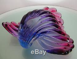 Vintage MID Century Murano A. Barbini Art Glass Shell Bowl Dish Blue Pink Purple