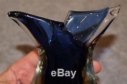 Vintage MID Century Murano Sommerso Vase Fishtail Top Blue & Amber