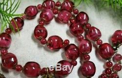 Vintage MIRIAM HASKELL signed Cranberry Art Murano Glass Necklace & Earrings Set