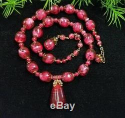 Vintage MIRIAM HASKELL signed Cranberry Art Murano Glass Necklace & Earrings Set