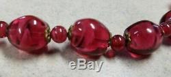 Vintage MIRIAM HASKELL signed Cranberry Art Murano Glass Necklace & Earrings Set