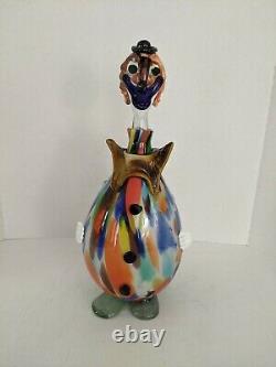 Vintage MURANO ART GLASS CLOWN decanter multicolor CLEAN