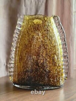 Vintage MURANO Archimede Seguso Amber Ribbed Scalloped Crimp Rim Art Glass Vase
