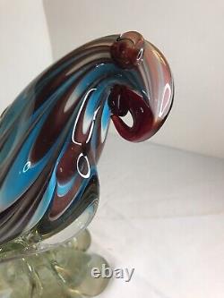 Vintage MURANO Art Glass 12.5 Inch Large Parrot Bird Blue / Red Deep Color