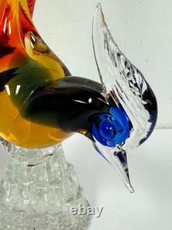 Vintage MURANO Art Glass BIRD OF PARADISE Pheasant Blue Orange Gold Flame Italy