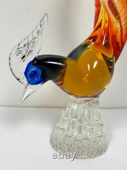 Vintage MURANO Art Glass BIRD OF PARADISE Pheasant Blue Orange Gold Flame Italy