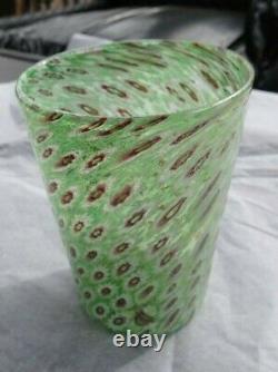 Vintage MURANO Art Glass Green Millefiori & Aventurine TUMBLER Italy