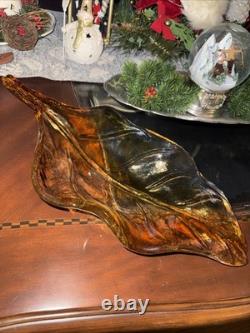 Vintage MURANO Art Glass Hand Blown Leaf Form Sculpture 16 Amber HTF