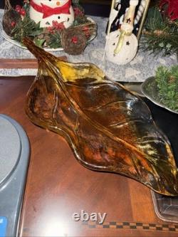 Vintage MURANO Art Glass Hand Blown Leaf Form Sculpture 16 Amber HTF