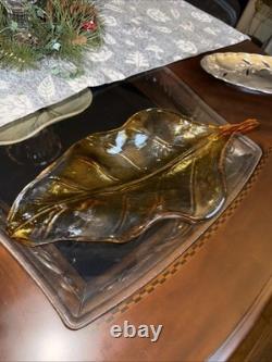 Vintage MURANO Art Glass Hand Blown Leaf Form Sculpture 16 Amber HTF