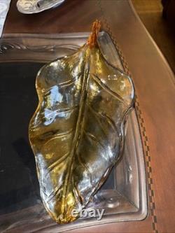 Vintage MURANO Art Glass Hand Blown Leaf Form Sculpture 16 Amber HTF