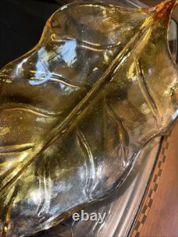 Vintage MURANO Art Glass Hand Blown Leaf Form Sculpture 16 Amber HTF