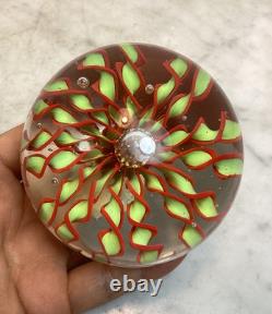 Vintage MURANO Art Glass Red Green Lace Flower Paperweight Rare