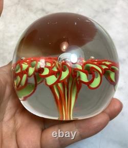 Vintage MURANO Art Glass Red Green Lace Flower Paperweight Rare