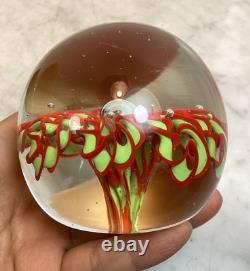 Vintage MURANO Art Glass Red Green Lace Flower Paperweight Rare